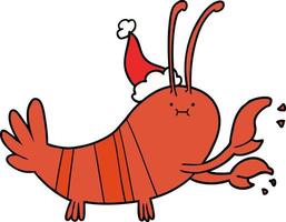 line drawing of a lobster wearing santa hat vector