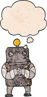 cartoon robot and thought bubble in grunge texture pattern style vector