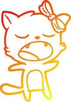 dibujo de línea de gradiente cálido gato cantor de dibujos animados vector