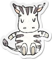 distressed sticker of a cartoon zebra vector