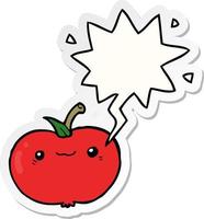 cartoon apple and speech bubble sticker vector