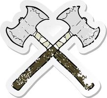 retro distressed sticker of a cartoon crossed axes vector