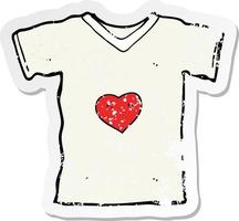 pegatina retro angustiada de una camiseta de dibujos animados con corazón de amor vector