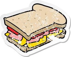 distressed sticker of a cartoon ham sandwich vector