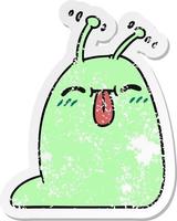 distressed sticker cartoon of a happy kawaii slug vector