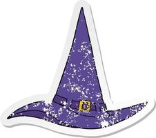 distressed sticker of a cartoon witch hat vector