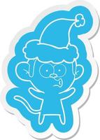 cartoon  sticker of a surprised monkey wearing santa hat vector