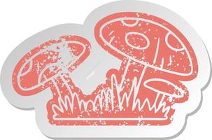 distressed old sticker of a toad stool vector