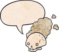 cartoon dusty old skull and speech bubble in retro texture style vector
