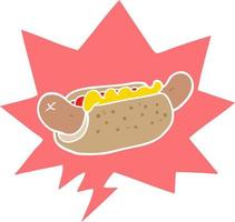 cartoon fresh tasty hot dog and speech bubble in retro style vector