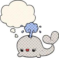 cute cartoon whale and thought bubble in comic book style vector
