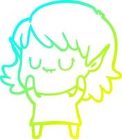 dibujo de línea de gradiente frío niña elfa de dibujos animados feliz con vestido vector