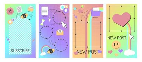 Mockup for post. Share your life in a psychedelic window. Social media template for y2k style stories vector