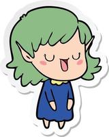 sticker of a cartoon elf girl vector