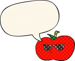 cartoon cool apple and speech bubble in comic book style vector