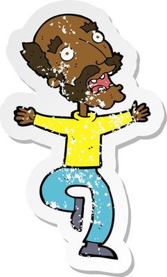 retro distressed sticker of a cartoon old man having a fright