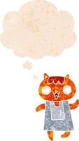 cartoon cat and thought bubble in retro textured style vector