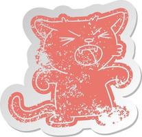 distressed old sticker of a screeching cat vector