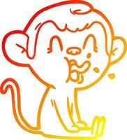 warm gradient line drawing crazy cartoon monkey sitting vector