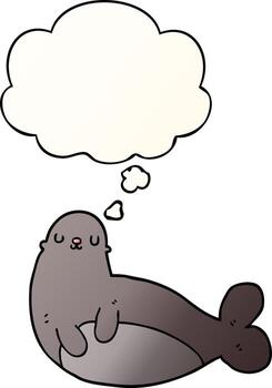 cartoon seal and thought bubble in smooth gradient style vector