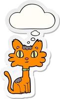 cartoon cat and thought bubble as a printed sticker vector