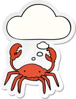 cartoon crab and thought bubble as a printed sticker vector