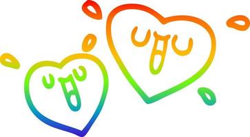 rainbow gradient line drawing happy cartoon hearts vector