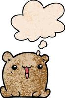 cute cartoon bear and thought bubble in grunge texture pattern style vector