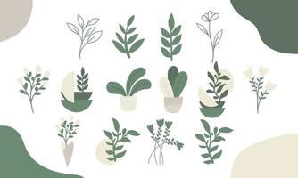 Set of Abstract plant. Hand drawn colored Vector Set. Floral design colorful trendy illustration