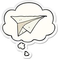 cartoon paper airplane and thought bubble as a printed sticker vector