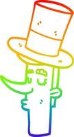 rainbow gradient line drawing cartoon man wearing top hat vector