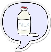 cartoon pint of fresh milk and speech bubble sticker vector