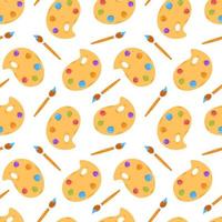 Vector seamless pattern with paint palette and paintbrush. Cute paints. Drawing. Brush in blue paint. Back to school. Hobbies.