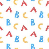 Vector seamless pattern with ABC letters. Cute colorful letters. Alphabet. Back to school. School background.