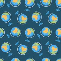 Vector seamless pattern with globe. School supply. Globe of planet Earth with map of world. Back to school.