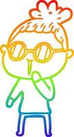 rainbow gradient line drawing cartoon woman wearing spectacles vector