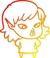 warm gradient line drawing pretty cartoon elf girl vector