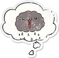 cartoon cloud and thought bubble as a distressed worn sticker vector