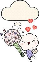 cute cartoon cloud head creature and thought bubble in comic book style vector