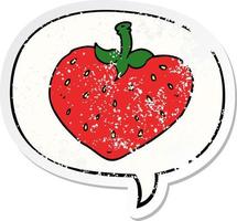 cartoon strawberry and speech bubble distressed sticker vector