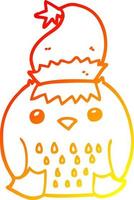 warm gradient line drawing cute cartoon owl wearing christmas hat vector