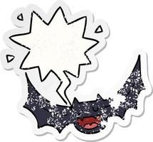 cartoon bat and speech bubble distressed sticker vector