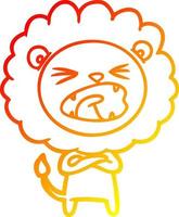 warm gradient line drawing cartoon lion vector