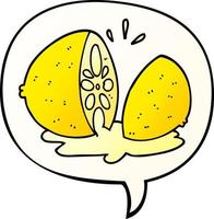 cartoon cut lemon and speech bubble in smooth gradient style vector