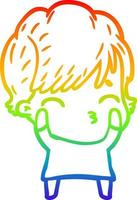 rainbow gradient line drawing cartoon woman thinking vector