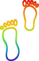 rainbow gradient line drawing cartoon foot prints vector