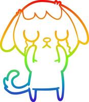 dibujo de línea de gradiente de arco iris lindo perro de dibujos animados llorando vector