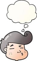 cartoon boy's face and thought bubble in smooth gradient style vector