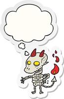 cartoon spooky demon and thought bubble as a printed sticker vector