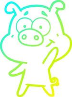 cold gradient line drawing happy cartoon pig vector